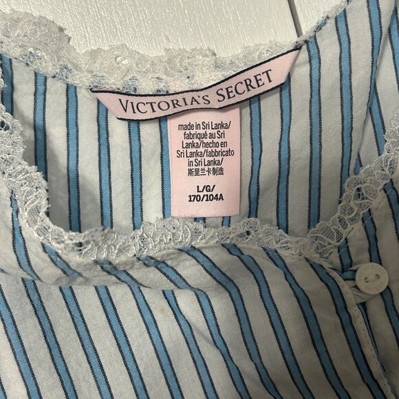 Victorias Secret Striped Lace Trim Button Down Crop Tank Top L 1704 - Picture 3 of 4